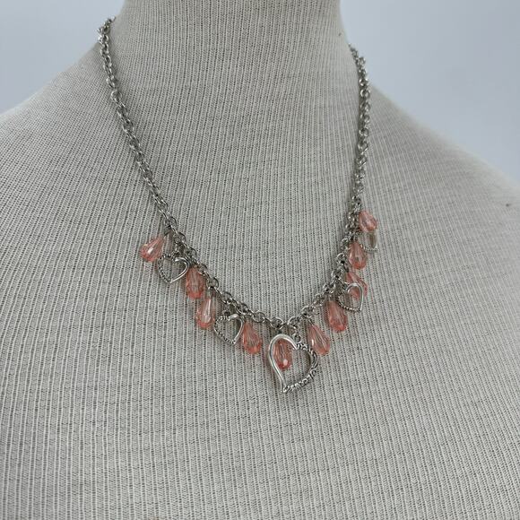 Pink and Silver Heart charm necklace - Picture 1 of 4